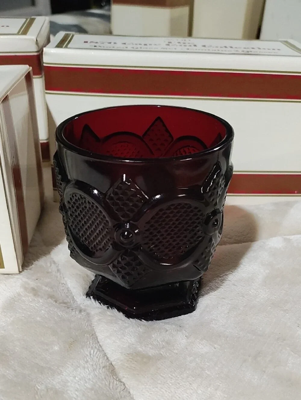 6 Glasses/ 3 Sets Avon 1876 Cape Cod Collection Deep Ruby Red Footed Glass
